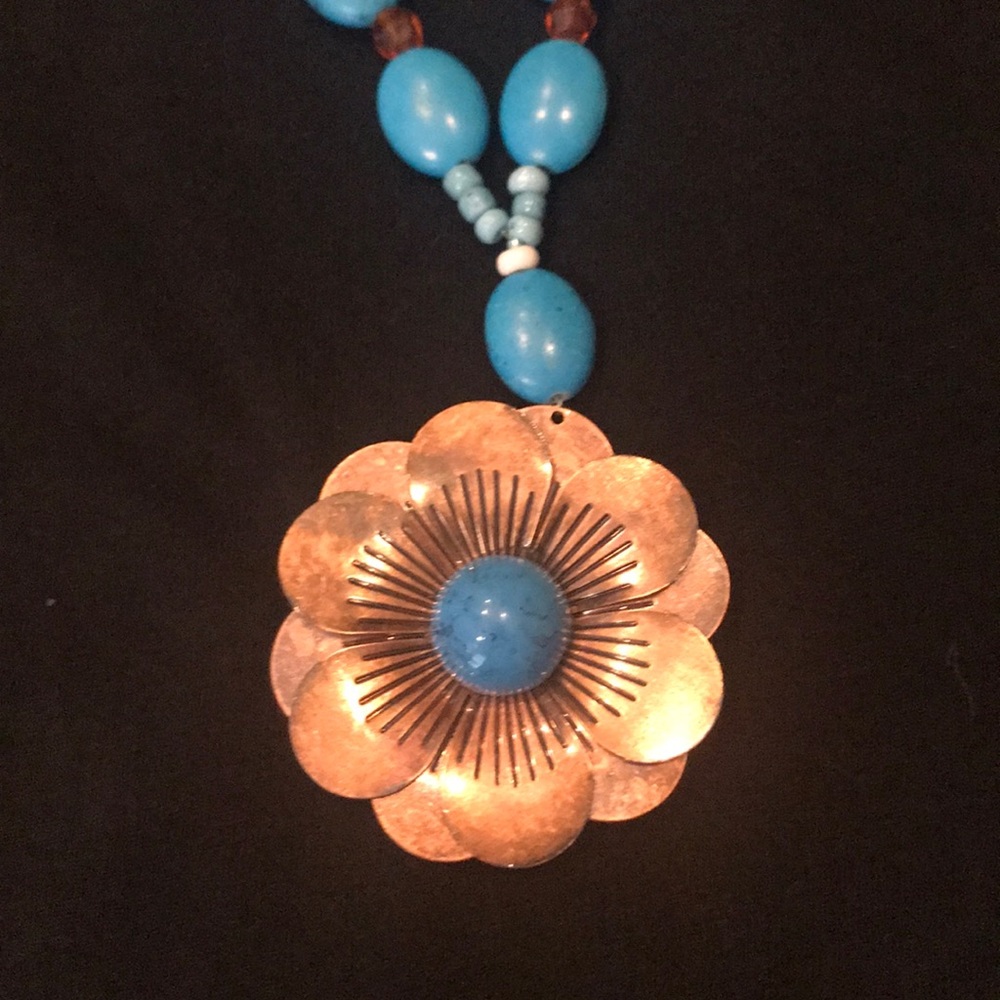 Boho Copper/Turquoise Colored Statement Necklace - image 2